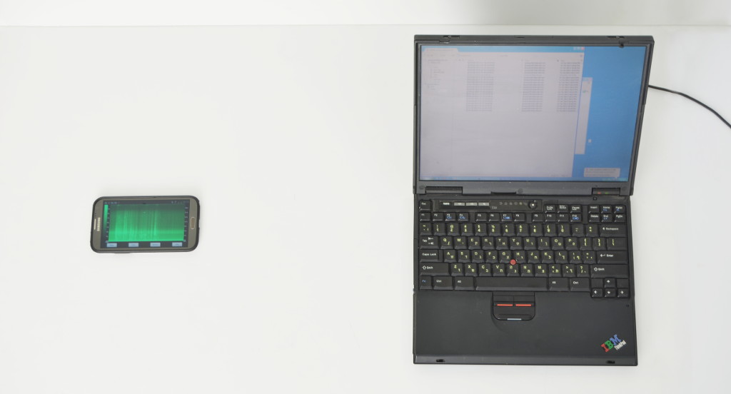 We have used a mobile phone to acoustically extract keys from a laptop. By just listening to the high-pitched thermal-acoustic noise of a computer doing RSA decryptions, the researchers where able to extract the full 4096 bit keys from a laptop within an hour. Source: http://www.cs.tau.ac.il/~tromer/acoustic/. © Daniel Genkin, Adi Shamir & Eran Tromer.